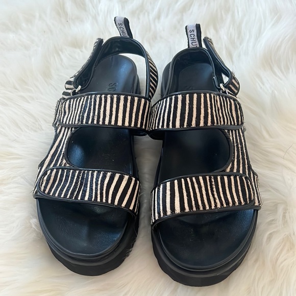 Schutz sandals. Horse hair? Striped size 6. Very cute but not on me - Picture 1 of 3